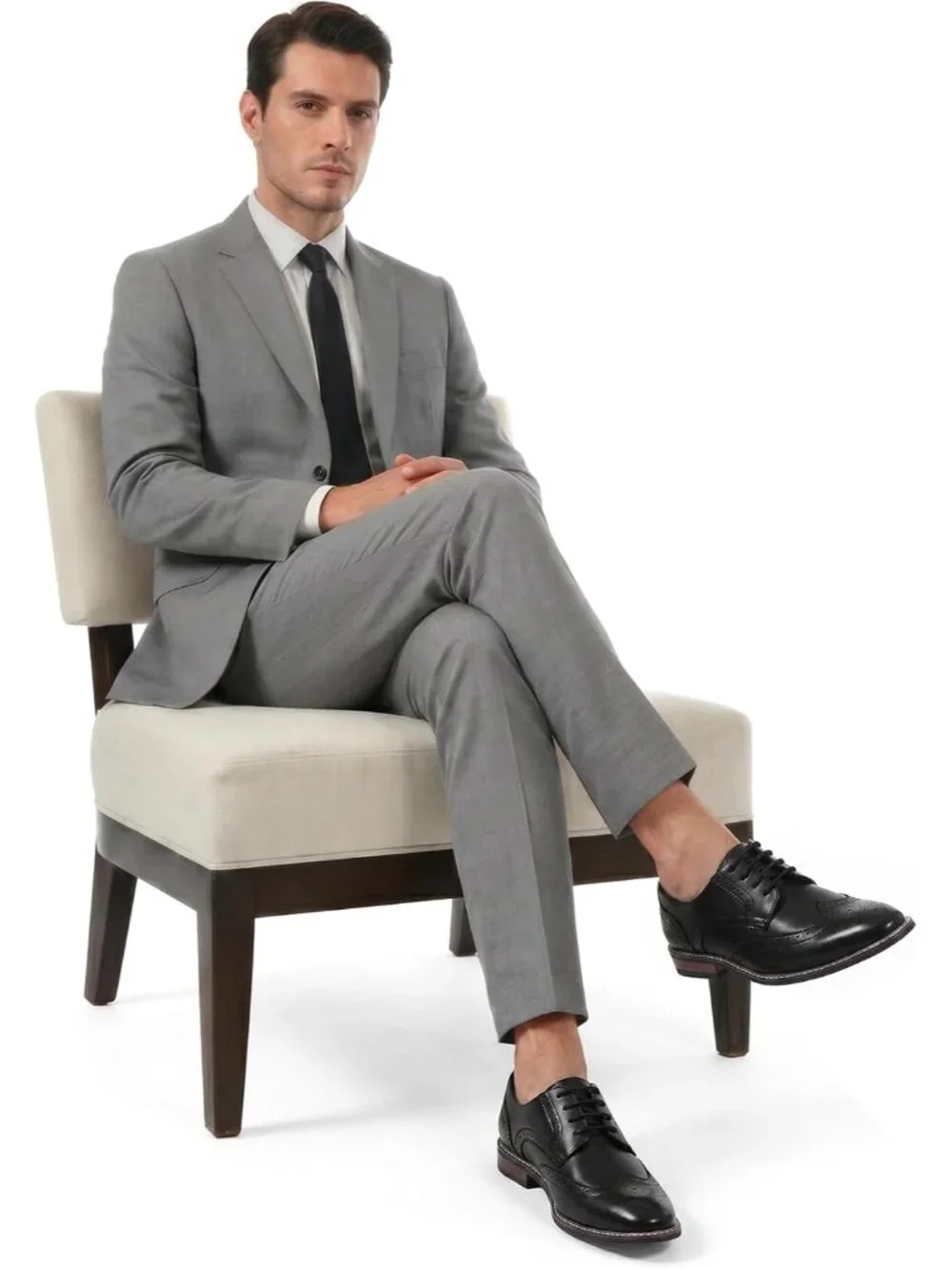 Men's Black Wingtip Anti-Slip Durable Sole Classic Business Oxford Dress Shoes